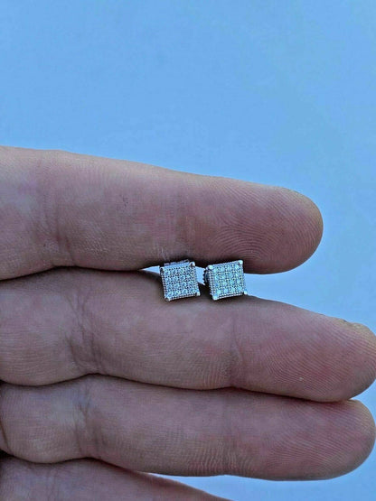 HarlemBling Real Moissanite Silver Small Cube Iced Hip Hop Earrings Stud Pass Diamond Tester