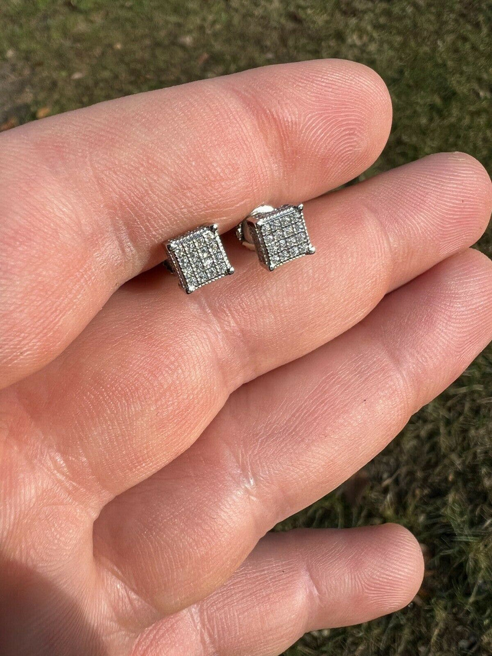 HarlemBling Real Moissanite Silver Small Cube Iced Hip Hop Earrings Stud Pass Diamond Tester