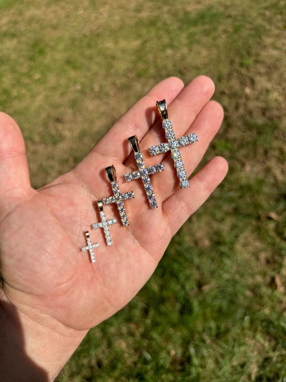 HarlemBling Real MOISSANITE Solid 10k Yellow Gold Iced Tennis Cross Pendant Necklace 5 Sizes