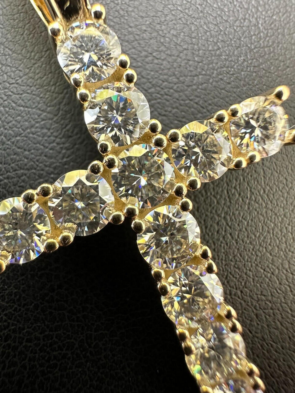 HarlemBling Real MOISSANITE Solid 10k Yellow Gold Iced Tennis Cross Pendant Necklace 5 Sizes