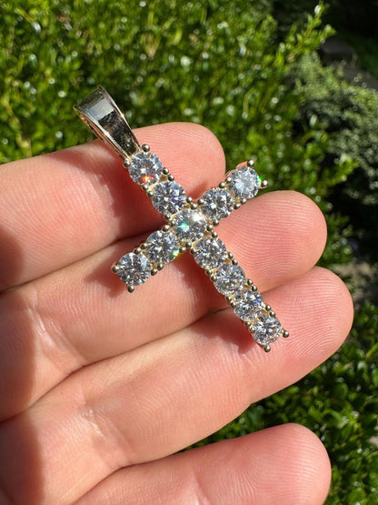HarlemBling Real MOISSANITE Solid 10k Yellow Gold Iced Tennis Cross Pendant Necklace 5 Sizes