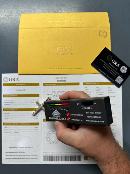 HarlemBling Real MOISSANITE Solid 10k Yellow Gold Iced Tennis Cross Pendant Necklace 5 Sizes