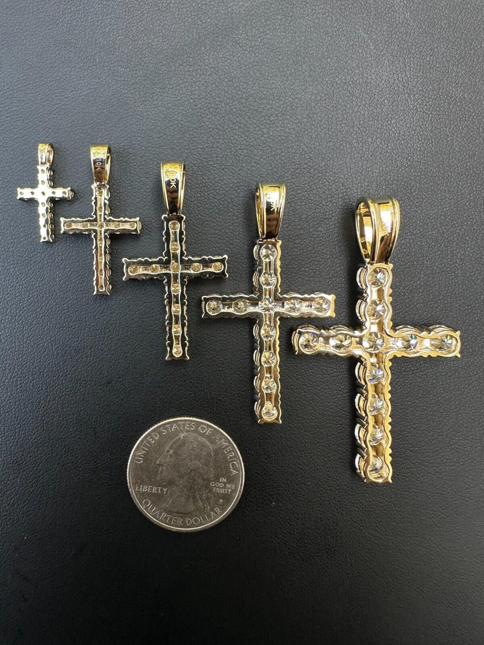HarlemBling Real MOISSANITE Solid 10k Yellow Gold Iced Tennis Cross Pendant Necklace 5 Sizes