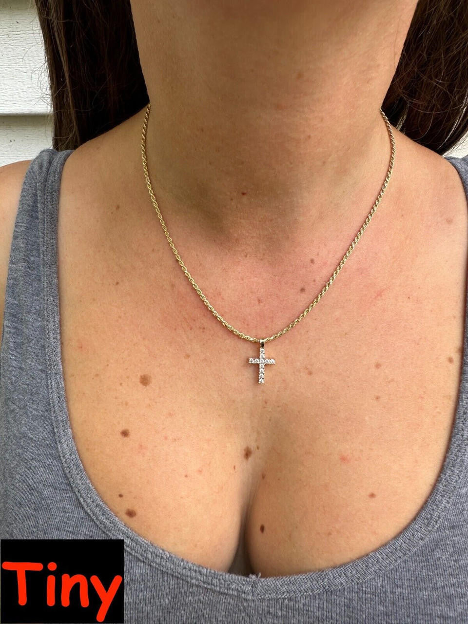 HarlemBling Real MOISSANITE Solid 10k Yellow Gold Iced Tennis Cross Pendant Necklace 5 Sizes