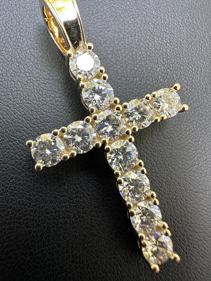 HarlemBling Real MOISSANITE Solid 10k Yellow Gold Iced Tennis Cross Pendant Necklace 5 Sizes