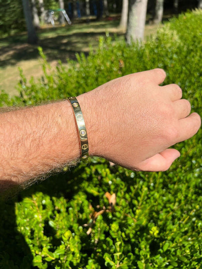 HarlemBling Real MOISSANITE Solid 14k Gold Plated 925 Silver Bangle Bracelet Mens Or Ladies