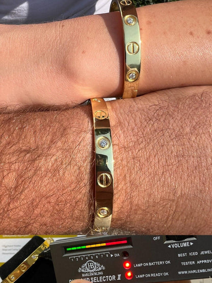 HarlemBling Real MOISSANITE Solid 14k Gold Plated 925 Silver Bangle Bracelet Mens Or Ladies