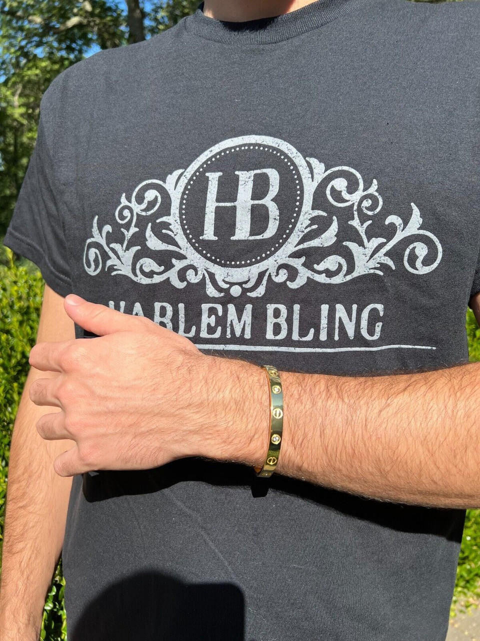 HarlemBling Real MOISSANITE Solid 14k Gold Plated 925 Silver Bangle Bracelet Mens Or Ladies