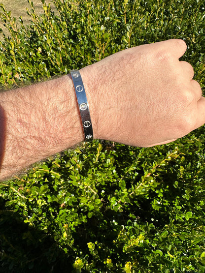 HarlemBling Real MOISSANITE Solid 925 Silver Bangle Bracelet Mens Or Ladies