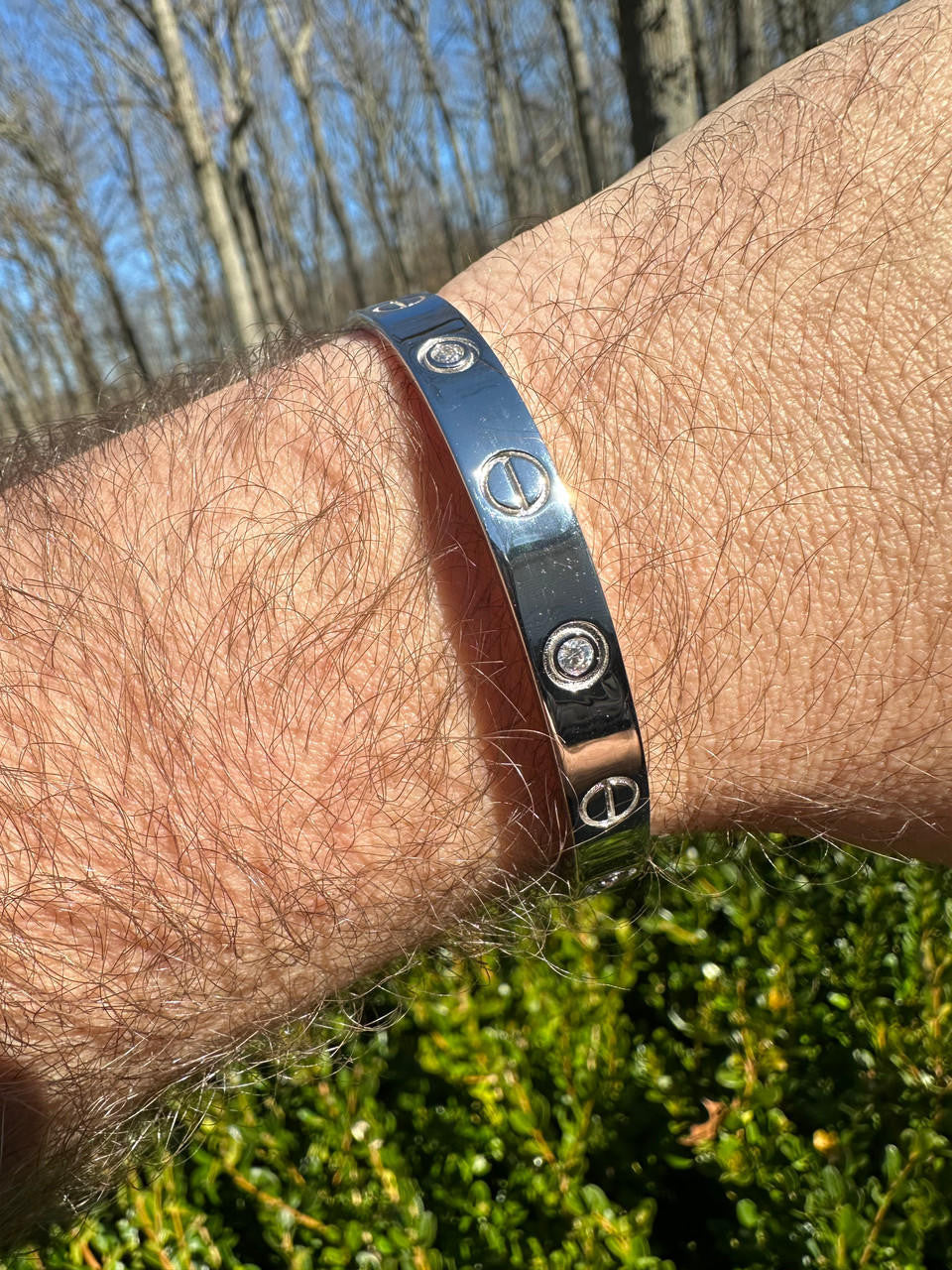 HarlemBling Real MOISSANITE Solid 925 Silver Bangle Bracelet Mens Or Ladies