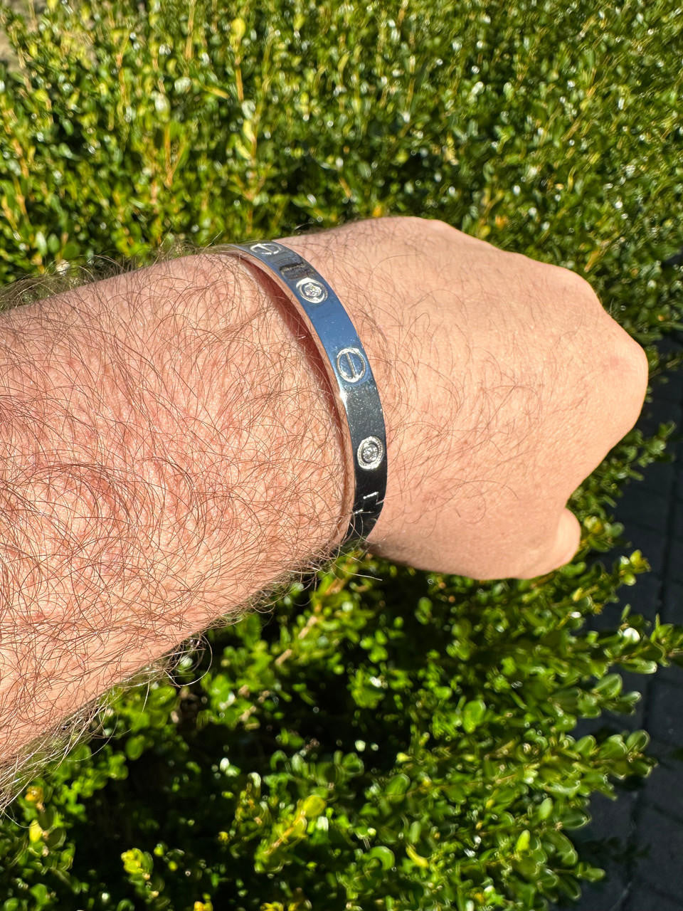 HarlemBling Real MOISSANITE Solid 925 Silver Bangle Bracelet Mens Or Ladies