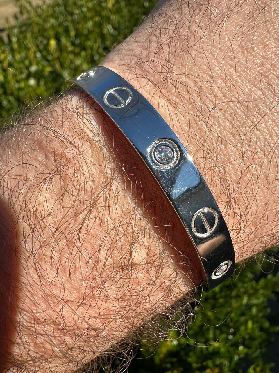 HarlemBling Real MOISSANITE Solid 925 Silver Bangle Bracelet Mens Or Ladies