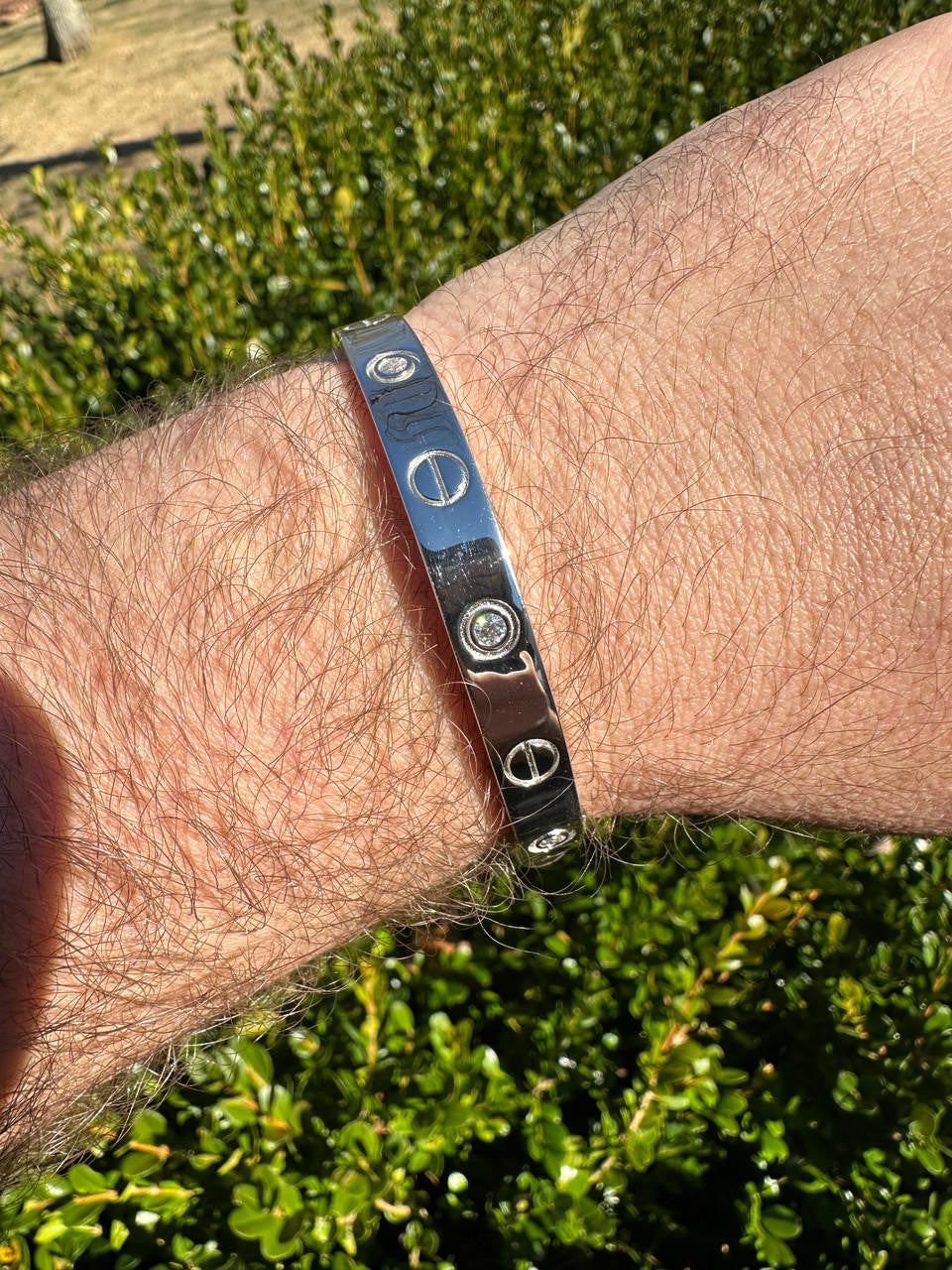 HarlemBling Real MOISSANITE Solid 925 Silver Bangle Bracelet Mens Or Ladies