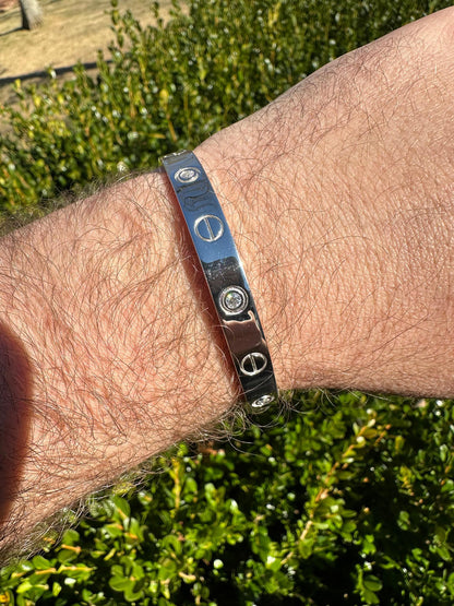 HarlemBling Real MOISSANITE Solid 925 Silver Bangle Bracelet Mens Or Ladies