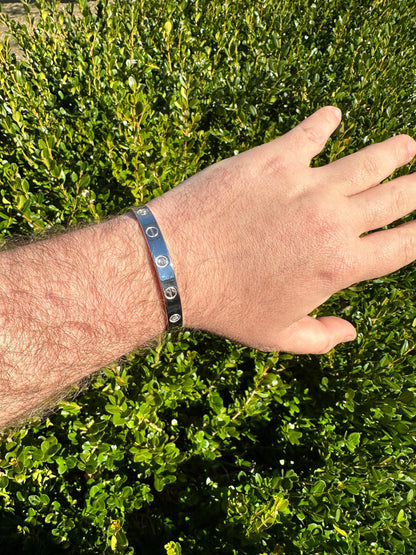 HarlemBling Real MOISSANITE Solid 925 Silver Bangle Bracelet Mens Or Ladies