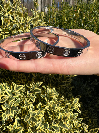 HarlemBling Real MOISSANITE Solid 925 Silver Bangle Bracelet Mens Or Ladies