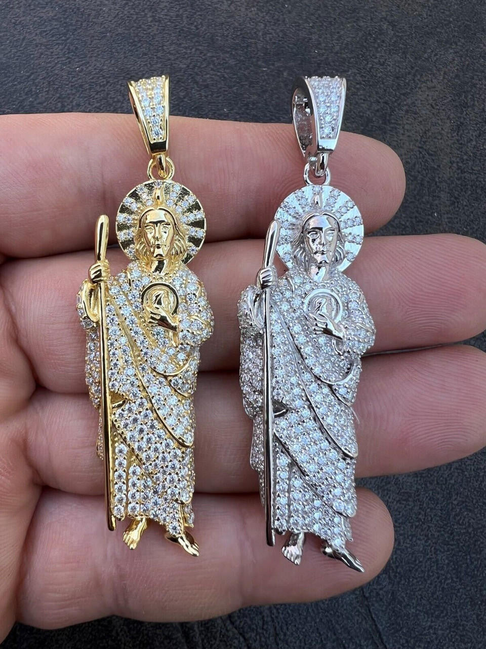 HarlemBling Real MOISSANITE Solid 925 Silver St Jude San Judas Tadeo Iced Pendant Necklace