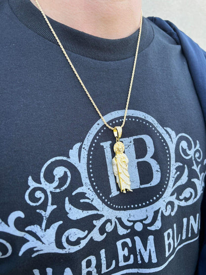 HarlemBling Real MOISSANITE Solid 925 Silver St Jude San Judas Tadeo Iced Pendant Necklace