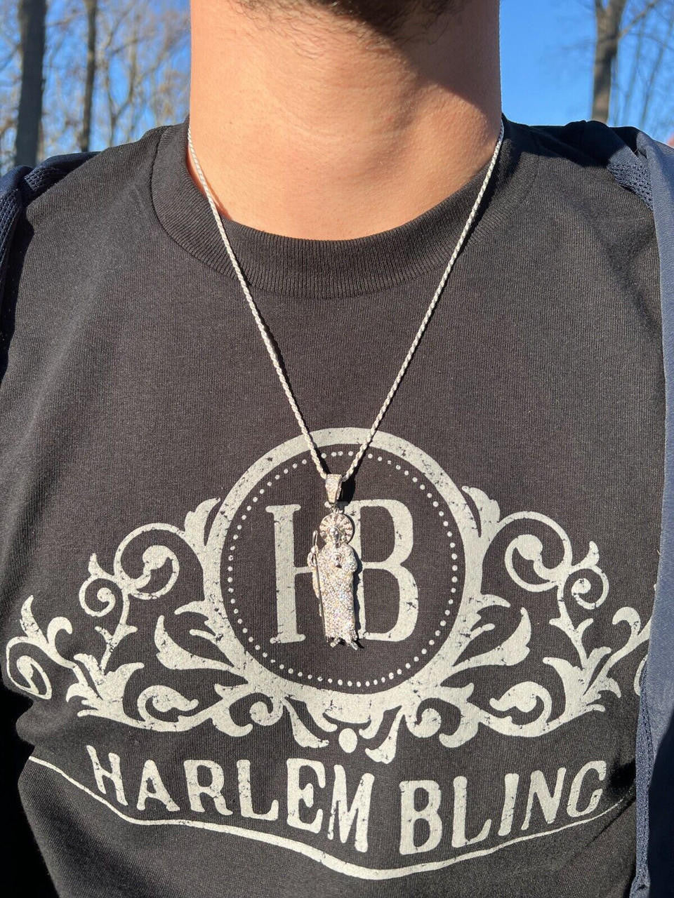 HarlemBling Real MOISSANITE Solid 925 Silver St Jude San Judas Tadeo Iced Pendant Necklace