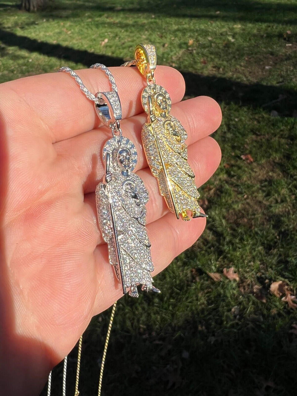 HarlemBling Real MOISSANITE Solid 925 Silver St Jude San Judas Tadeo Iced Pendant Necklace