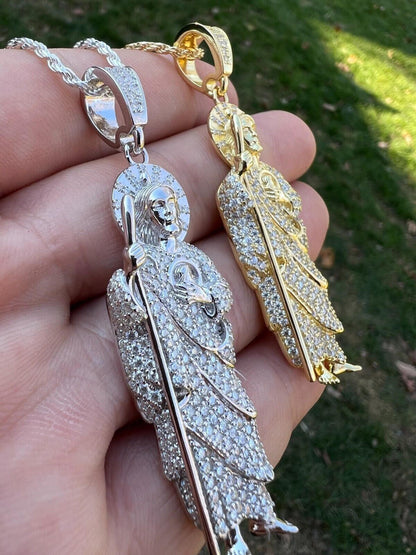 HarlemBling Real MOISSANITE Solid 925 Silver St Jude San Judas Tadeo Iced Pendant Necklace