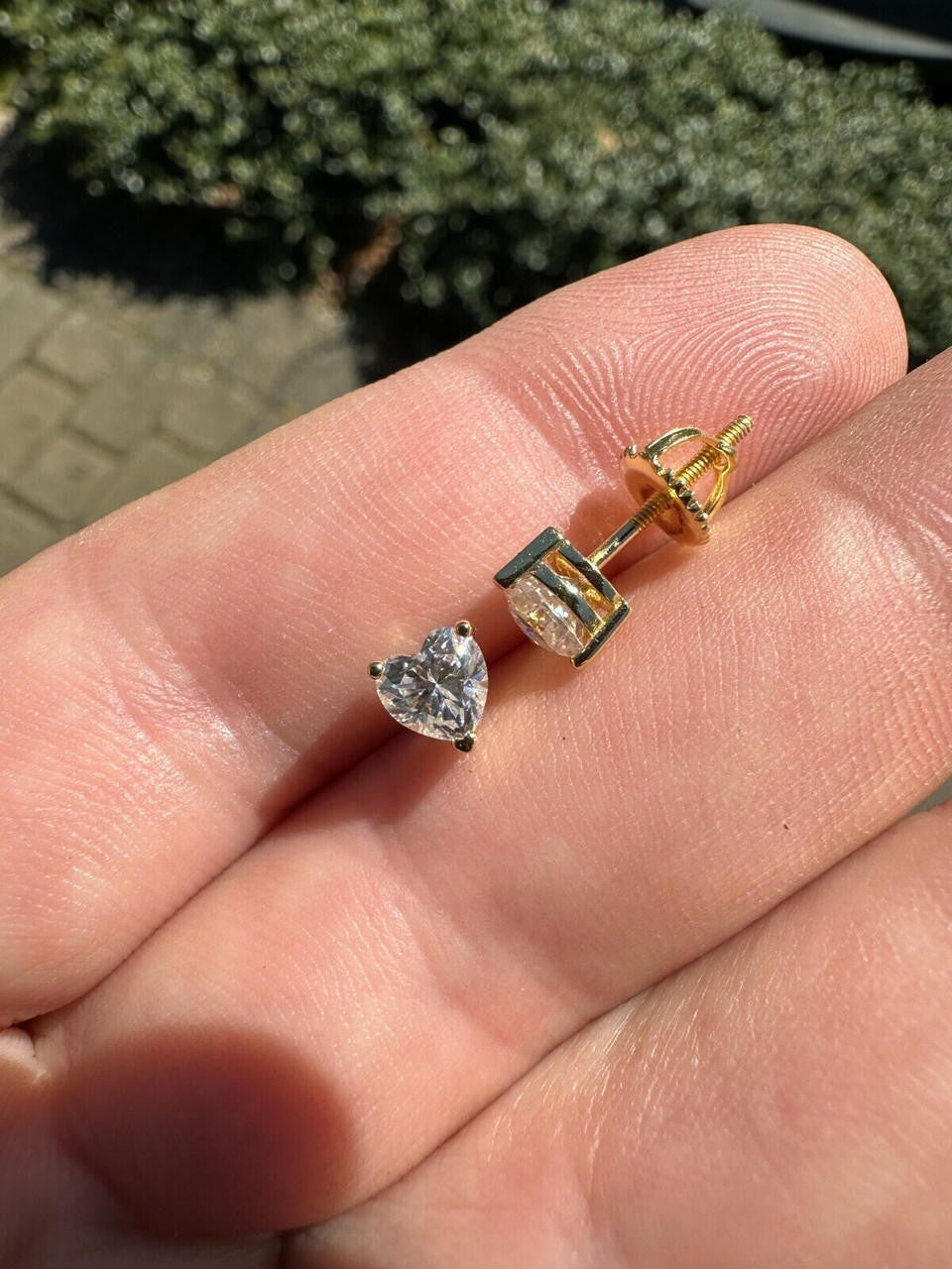 HarlemBling Real Moissanite Solitaire Stud Earrings Heart Shape Cut 14k Gold Over 925 Silver