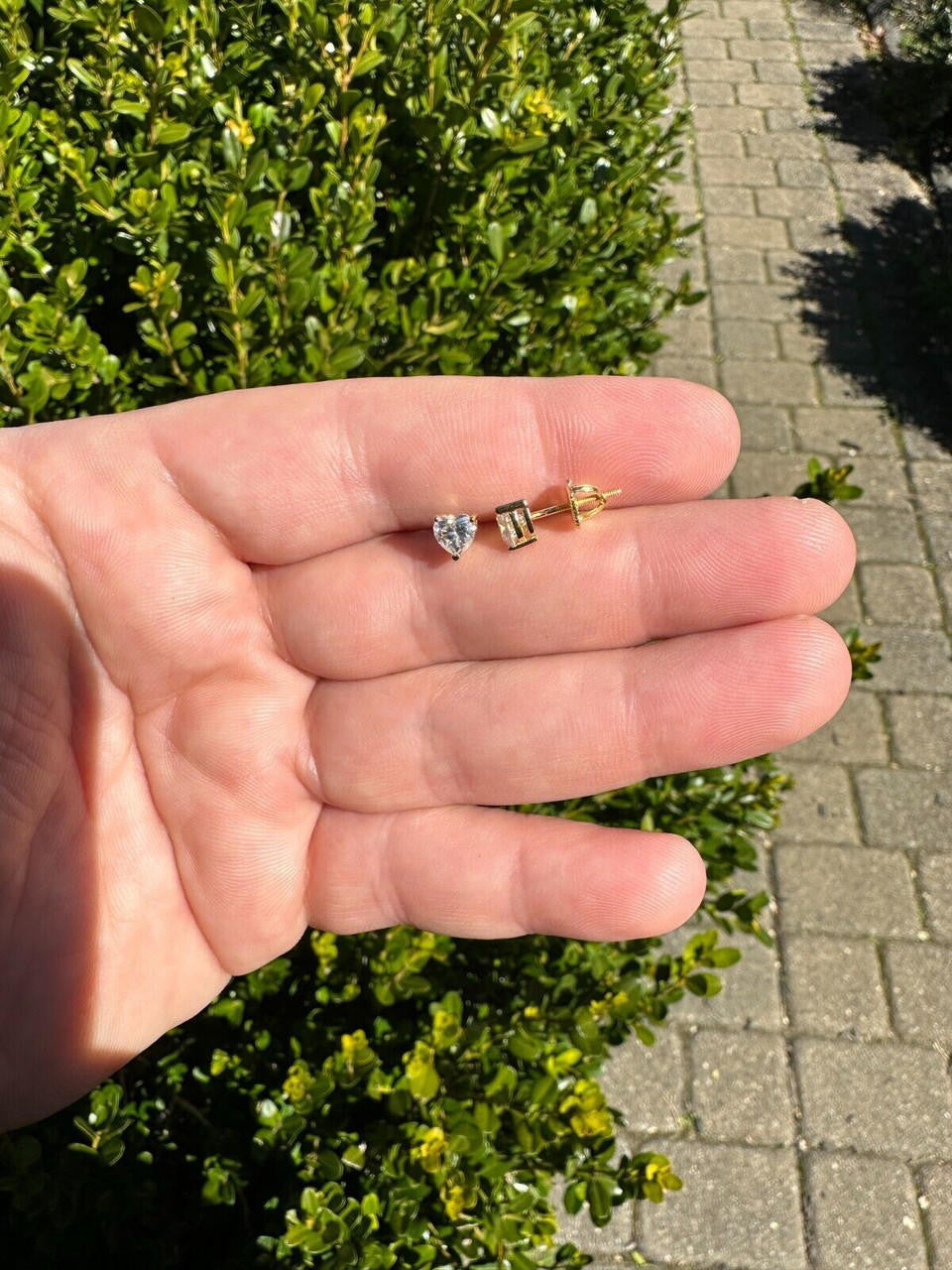 HarlemBling Real Moissanite Solitaire Stud Earrings Heart Shape Cut 14k Gold Over 925 Silver