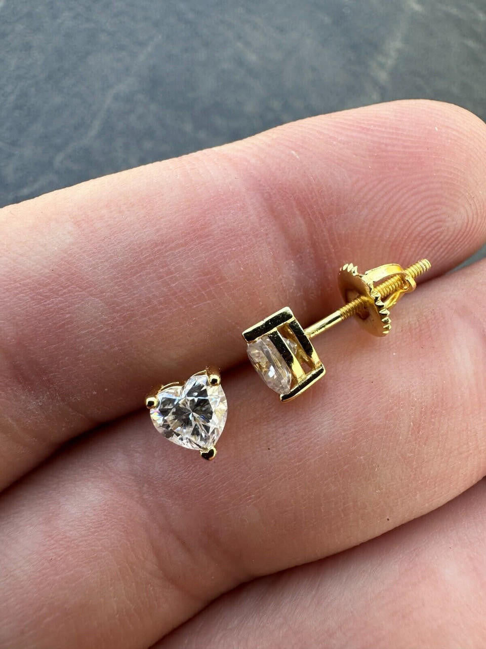 HarlemBling Real Moissanite Solitaire Stud Earrings Heart Shape Cut 14k Gold Over 925 Silver