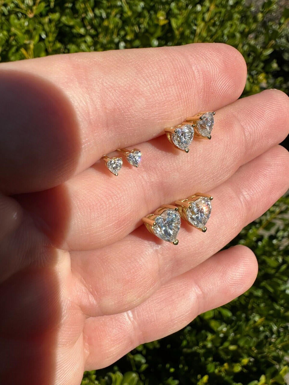 HarlemBling Real Moissanite Solitaire Stud Earrings Heart Shape Cut 14k Gold Over 925 Silver