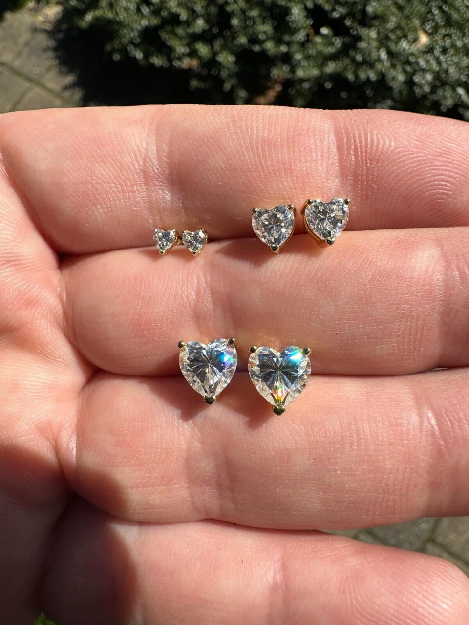 HarlemBling Real Moissanite Solitaire Stud Earrings Heart Shape Cut 14k Gold Over 925 Silver