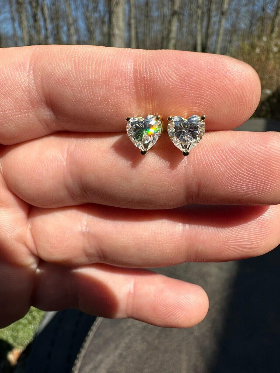 HarlemBling Real Moissanite Solitaire Stud Earrings Heart Shape Cut 14k Gold Over 925 Silver