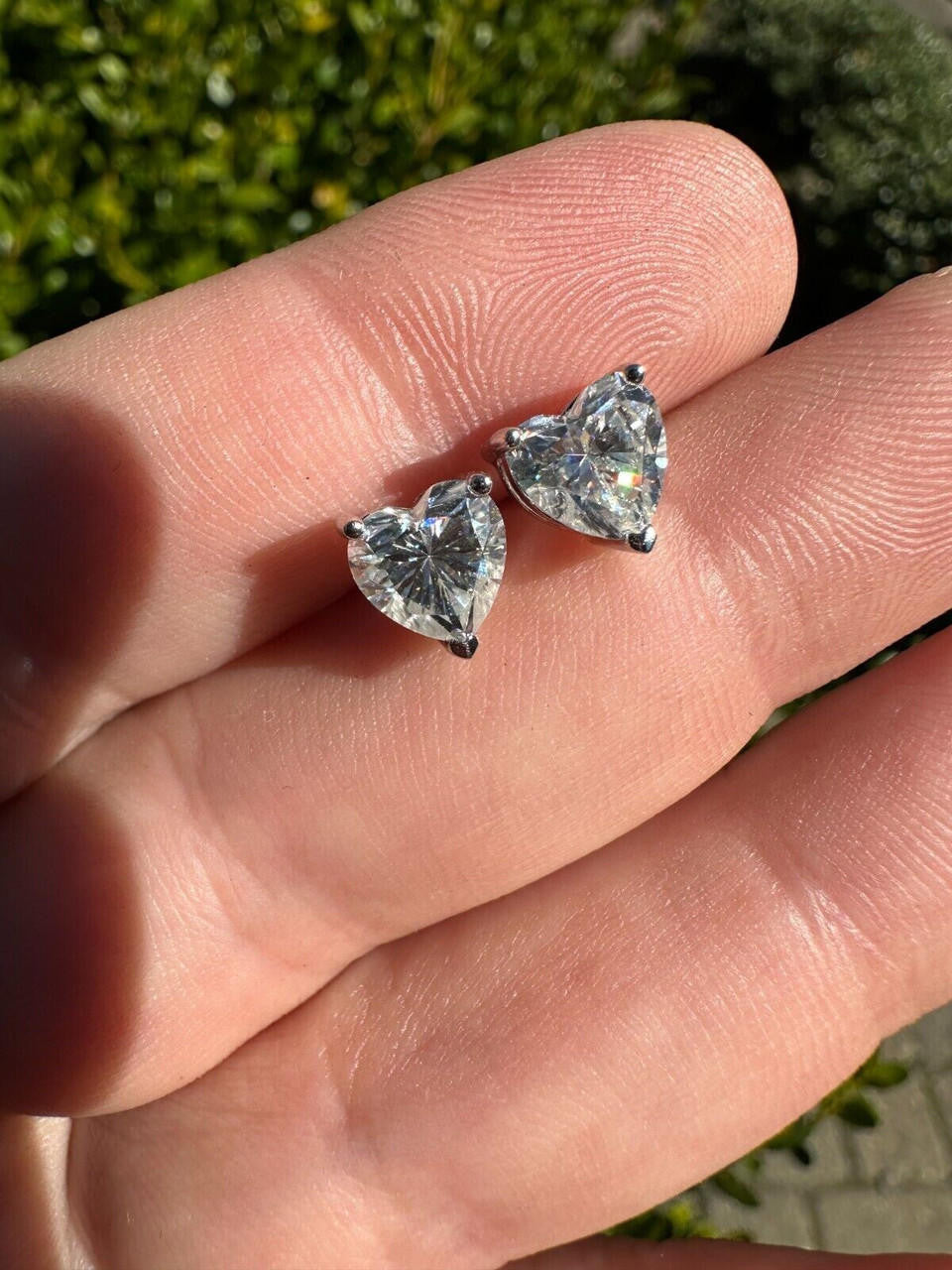 HarlemBling Real Moissanite Solitaire Stud Earrings Heart Shaped Fancy Cut 925 Silver 3-7mm