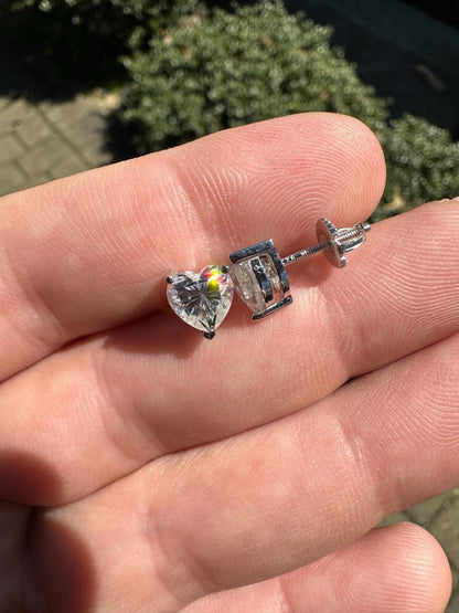 HarlemBling Real Moissanite Solitaire Stud Earrings Heart Shaped Fancy Cut 925 Silver 3-7mm