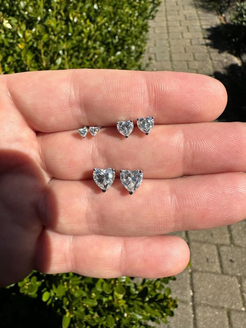 HarlemBling Real Moissanite Solitaire Stud Earrings Heart Shaped Fancy Cut 925 Silver 3-7mm