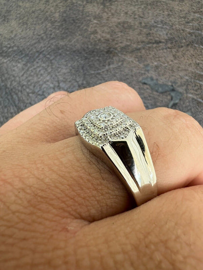 HarlemBling Real MOISSANITE Square Pinky Ring 925 Silver Hip Hop Iced Pass Diamond Tester