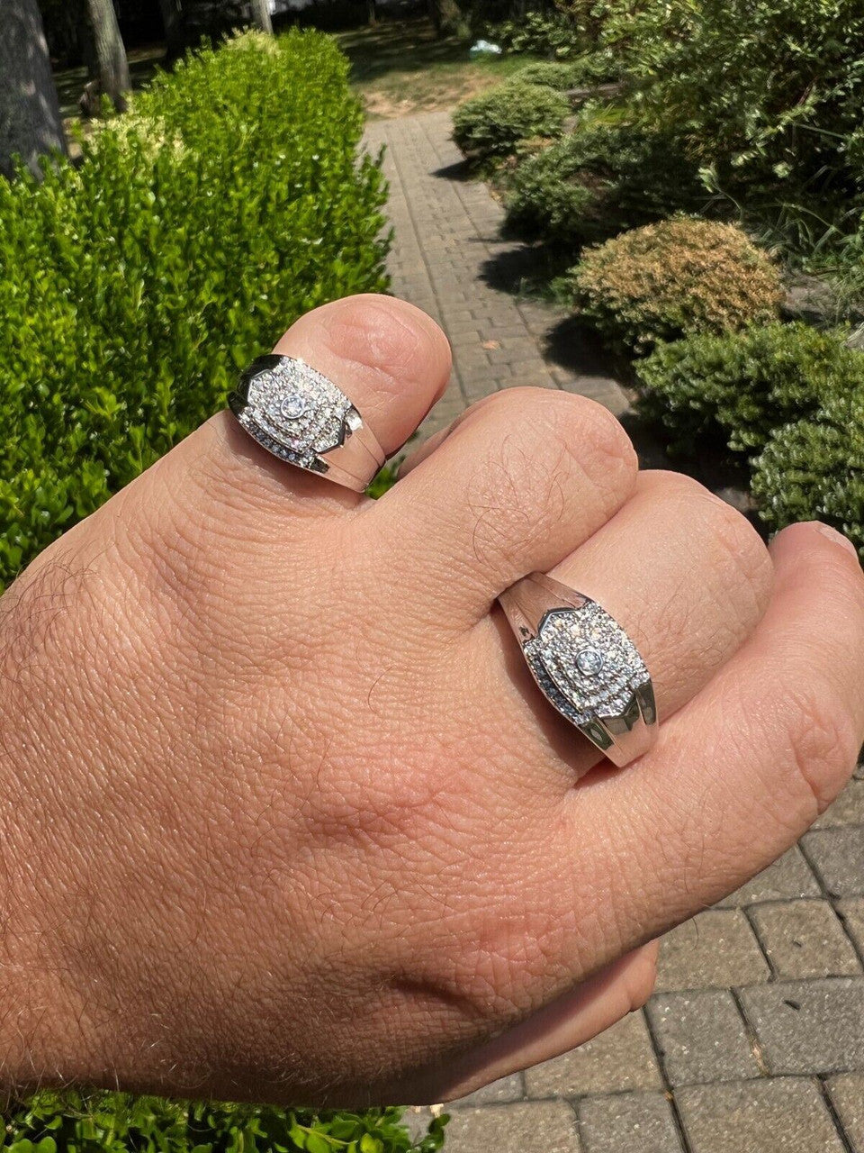 HarlemBling Real MOISSANITE Square Pinky Ring 925 Silver Hip Hop Iced Pass Diamond Tester