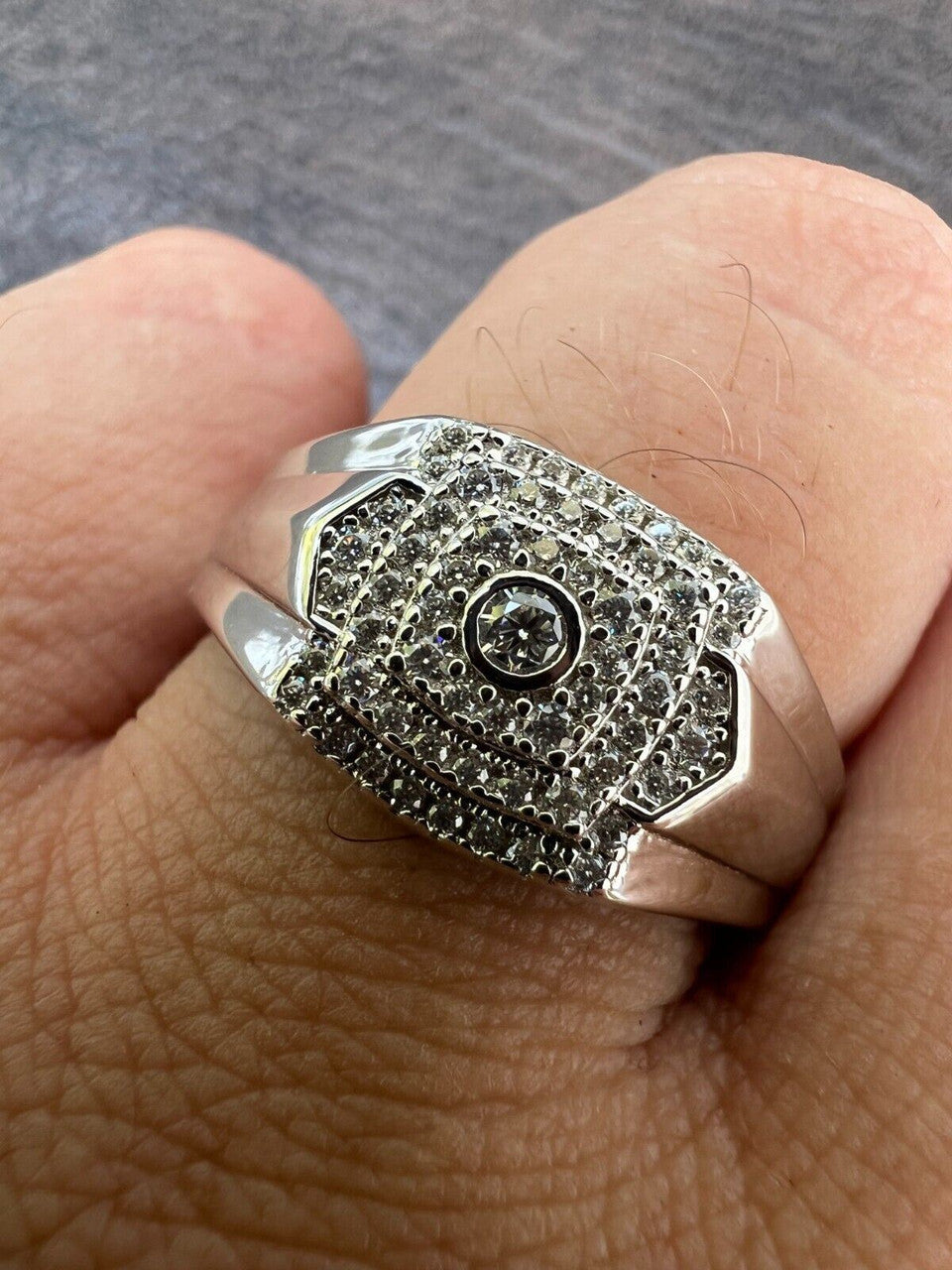 HarlemBling Real MOISSANITE Square Pinky Ring 925 Silver Hip Hop Iced Pass Diamond Tester