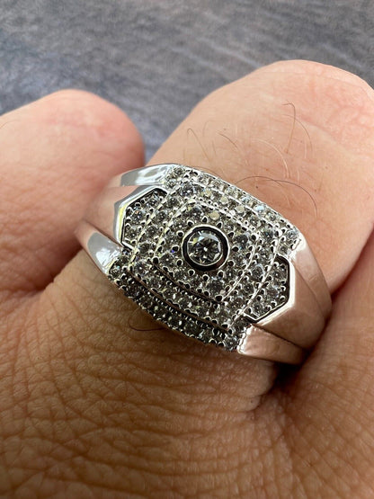 HarlemBling Real MOISSANITE Square Pinky Ring 925 Silver Hip Hop Iced Pass Diamond Tester