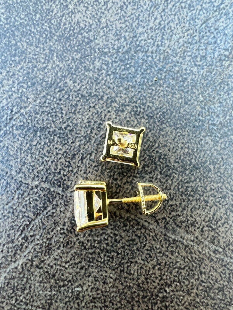 HarlemBling Real MOISSANITE Square Princess Stud Earrings 14k Gold Vermeil Pass Diamond Test