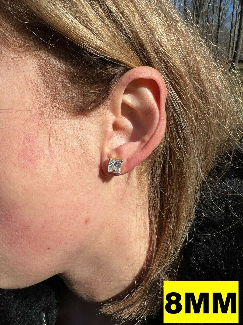 HarlemBling Real MOISSANITE Square Princess Stud Earrings 14k Gold Vermeil Pass Diamond Test