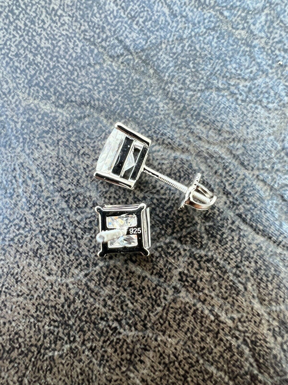 HarlemBling Real MOISSANITE Square Princess Stud Earrings 925 Silver Passes Diamond Tester