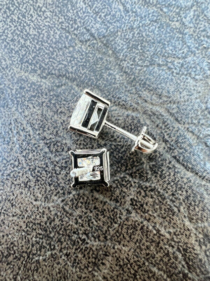 HarlemBling Real MOISSANITE Square Princess Stud Earrings 925 Silver Passes Diamond Tester