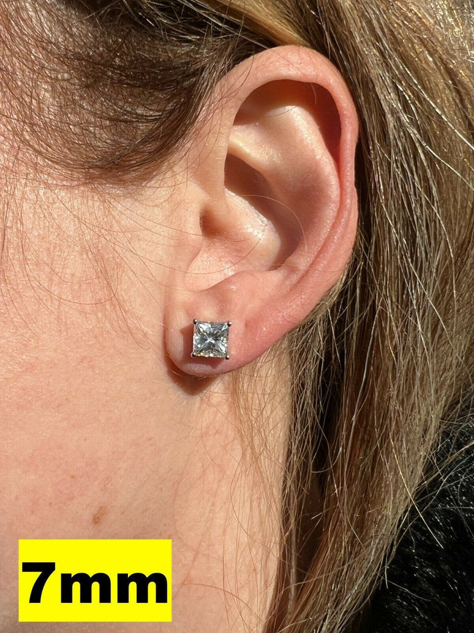 HarlemBling Real MOISSANITE Square Princess Stud Earrings 925 Silver Passes Diamond Tester