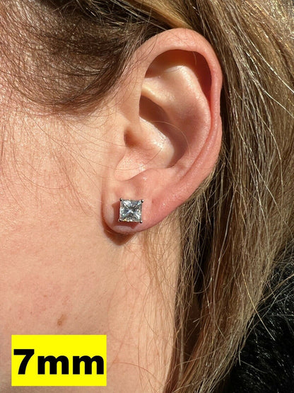 HarlemBling Real MOISSANITE Square Princess Stud Earrings 925 Silver Passes Diamond Tester