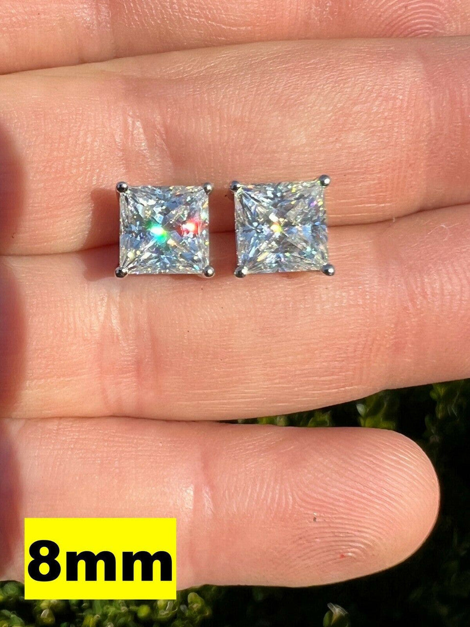 HarlemBling Real MOISSANITE Square Princess Stud Earrings 925 Silver Passes Diamond Tester