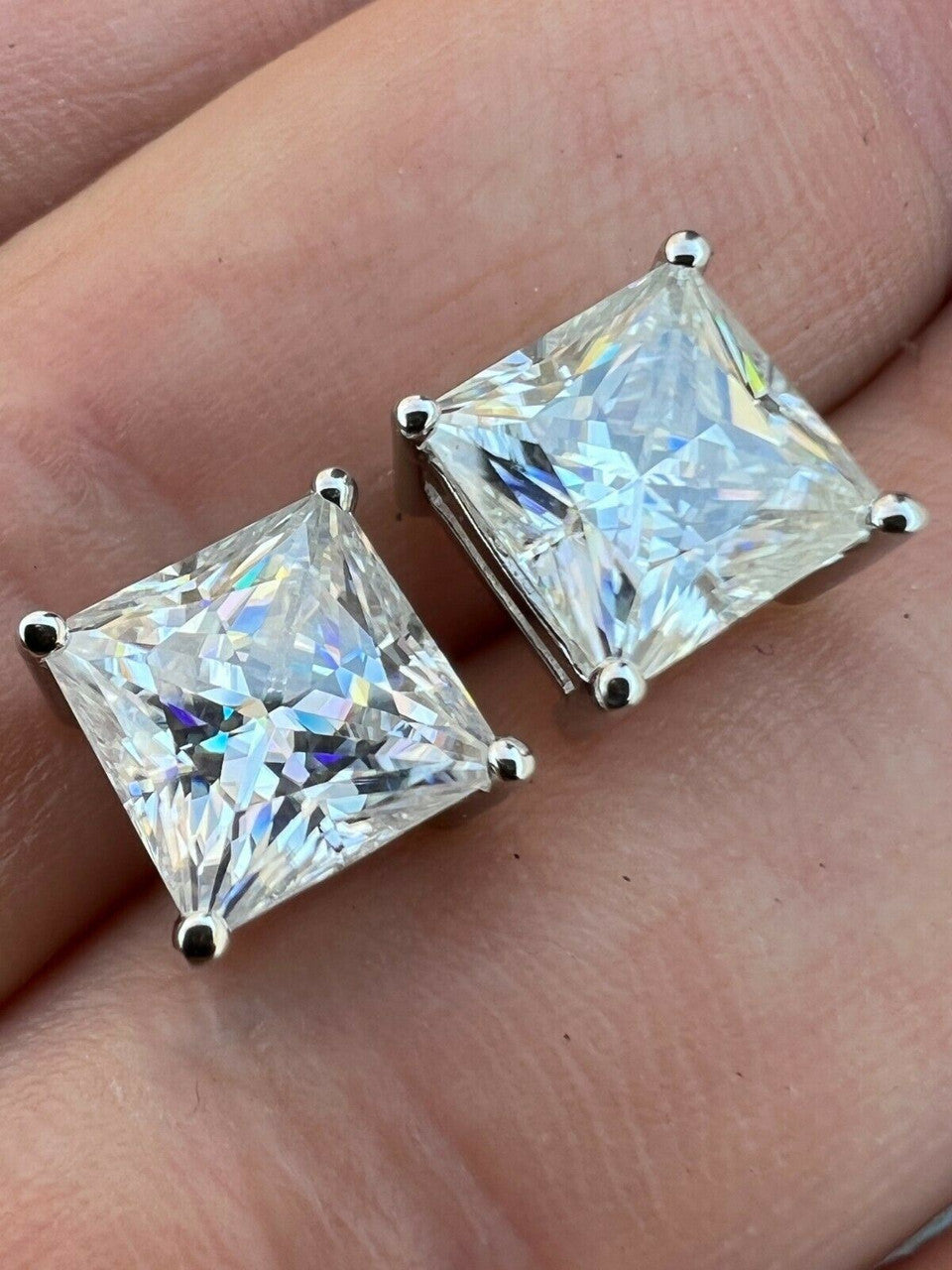 HarlemBling Real MOISSANITE Square Princess Stud Earrings 925 Silver Passes Diamond Tester