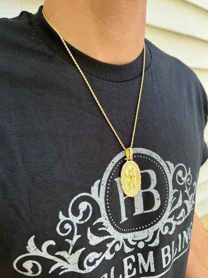 HarlemBling Real Moissanite St Christopher Necklace Pendant Iced Medallion Pass Diamond Test