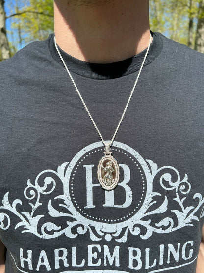 HarlemBling Real Moissanite St Christopher Necklace Pendant Iced Medallion Pass Diamond Test