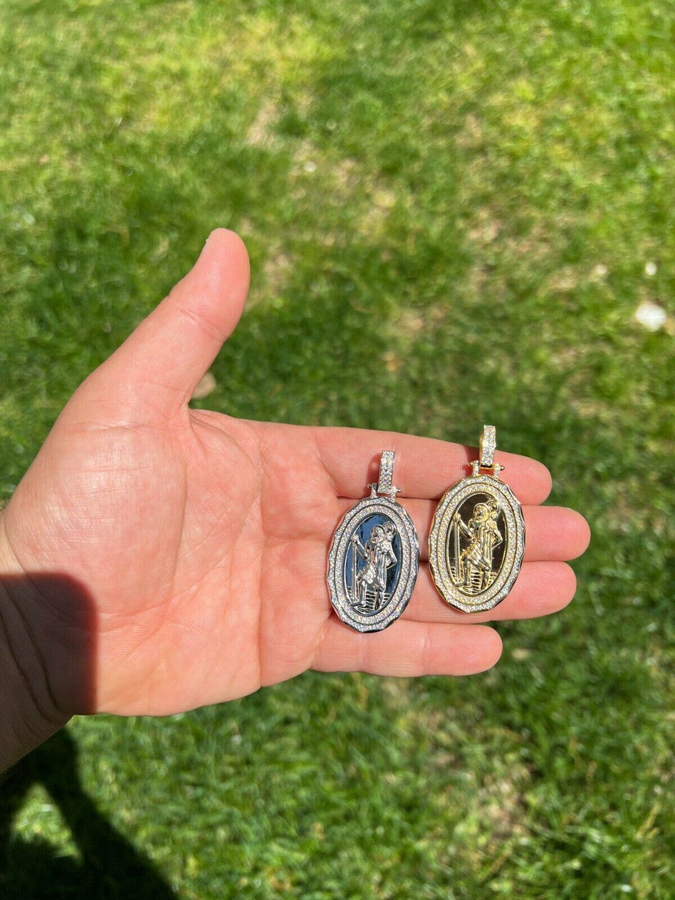 HarlemBling Real Moissanite St Christopher Necklace Pendant Iced Medallion Pass Diamond Test