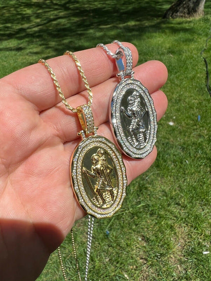 HarlemBling Real Moissanite St Christopher Necklace Pendant Iced Medallion Pass Diamond Test